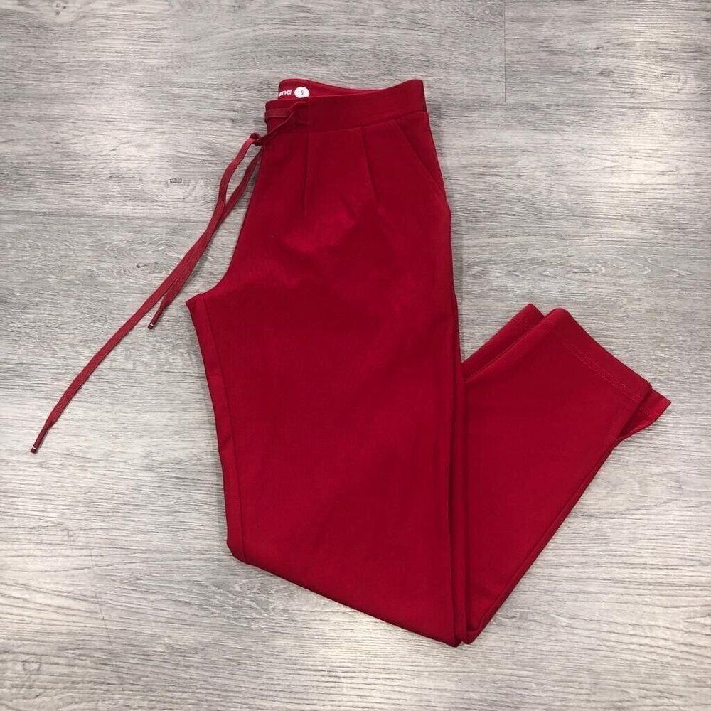 Betabrand Women’s S SoHo Red Joggers Skinny-Leg Ponte Knit Stretch Elastic Waist